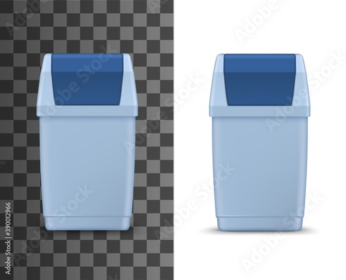 Garbage basket, vector litter bin, isolated plastic container. Street or in-house trash can with flip lid. Realistic 3d trashcan for waste, supply for home or office on white or transparent background