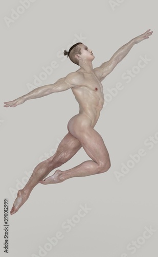 Powerful leap, ballet dancer naked