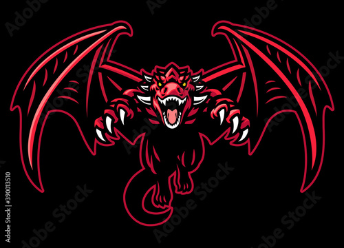 dragon mascot crouching with big wings