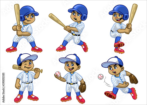 set cartoon of white boy baseball player