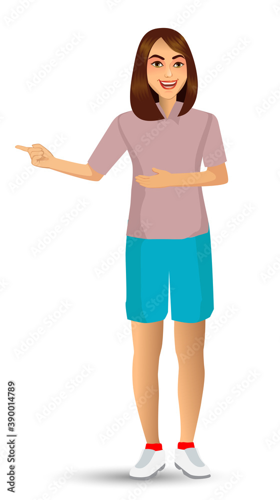 Vector illustration of a young beautiful woman in sport uniform, on standing position. Vector illustration of a young beautiful woman in sport uniform, on standing position.
