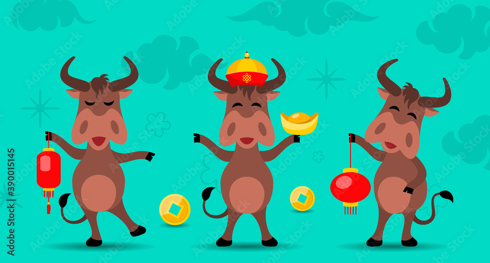 Oxen Cartoons. Happy New Year of Oxen 2021 Oxen Cartoons. Happy New Year of Oxen 2021