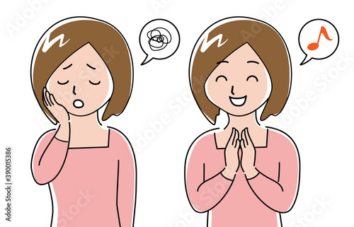 女性の困った・悩み解決のイラスト素材
