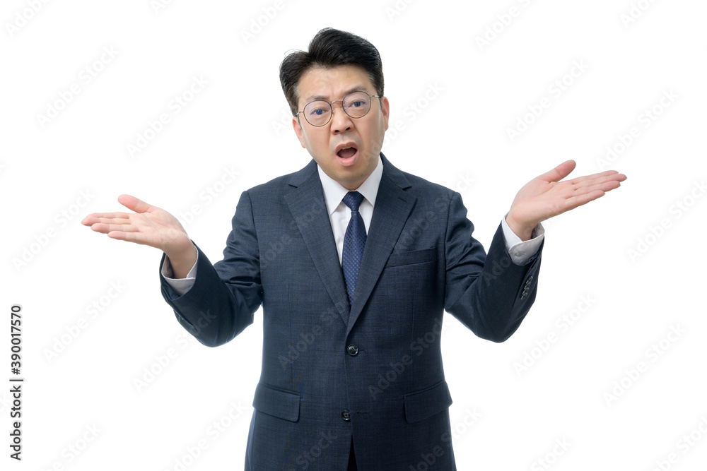 White background and gestures of an Asian middle-aged businessman. White background and gestures of an Asian middle-aged businessman.