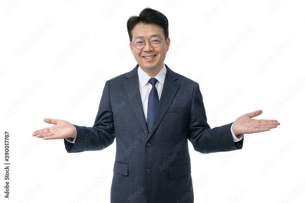White background and gestures of an Asian middle-aged businessman. White background and gestures of an Asian middle-aged businessman.