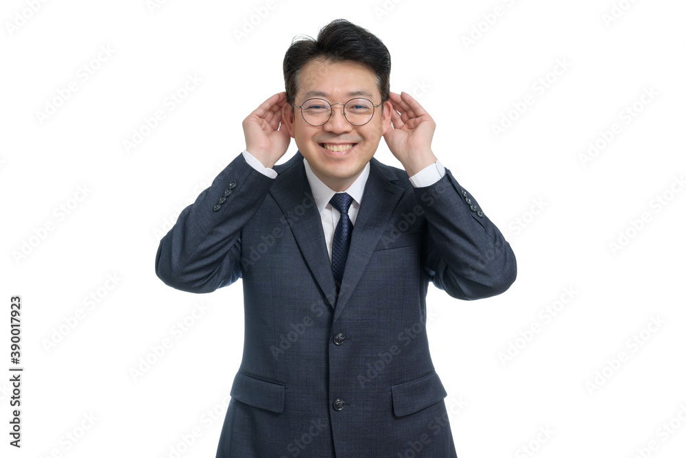 White background and gestures of an Asian middle-aged businessman. White background and gestures of an Asian middle-aged businessman.