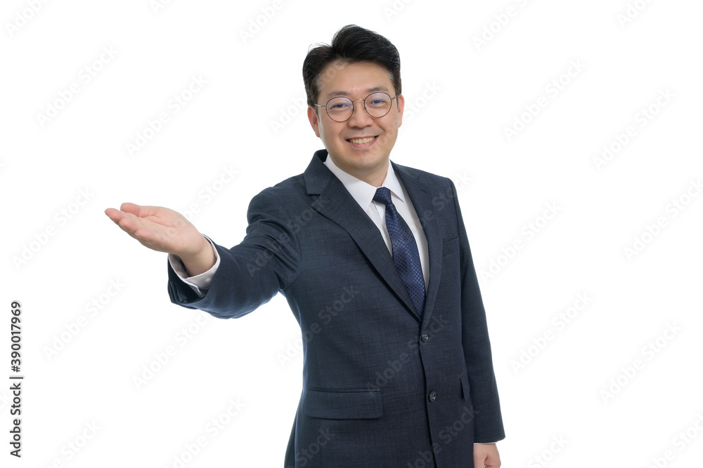 White background and gestures of an Asian middle-aged businessman. White background and gestures of an Asian middle-aged businessman.