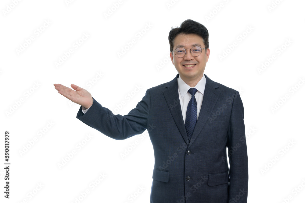 White background and gestures of an Asian middle-aged businessman. White background and gestures of an Asian middle-aged businessman.