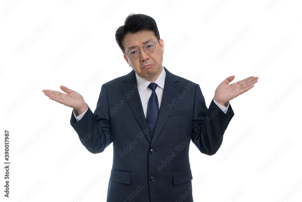 White background and gestures of an Asian middle-aged businessman. White background and gestures of an Asian middle-aged businessman.