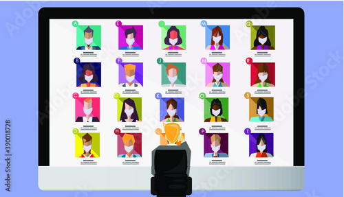 Work from home stay at home teleconference for business locked down. Covid-19 coronavirus outbreak concept. Flat design.