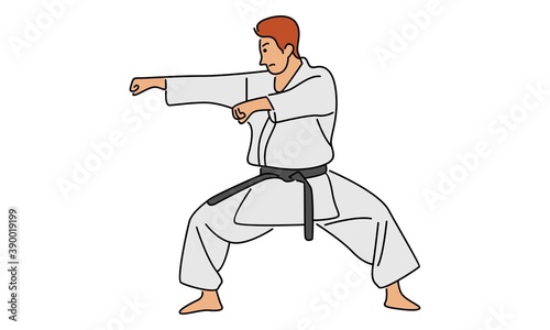 Karate fighter, line art vector illustration