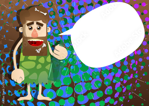 Cartoon caveman holding a bottle. Vector illustration of a man from the stone age.