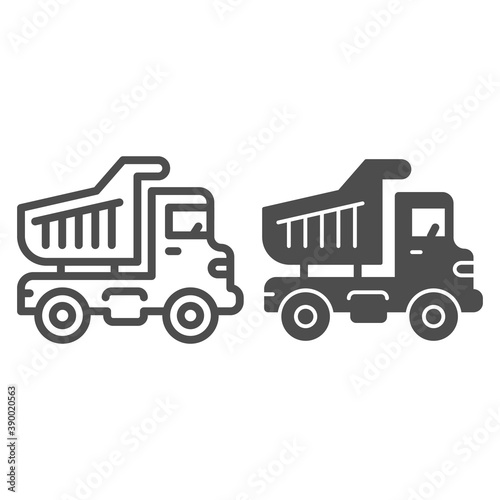 Body truck line and solid icon, heavy equipment concept, dump truck sign on white background, autotruck icon in outline style for mobile concept and web design. Vector graphics.