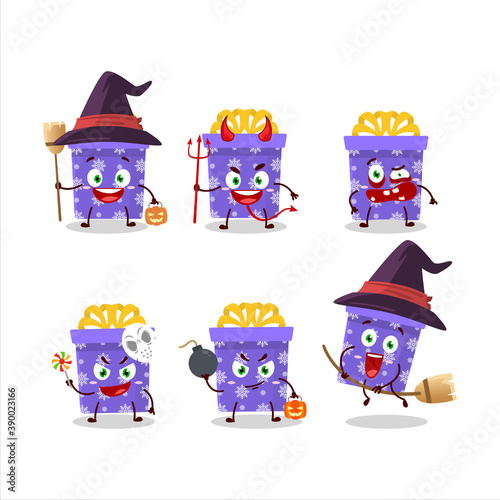 Halloween expression emoticons with cartoon character of purple christmas gift