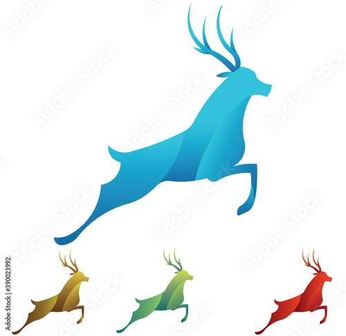Deer Logo made with golden ratio principles, deer with horn jumping Emblem or Logo vector template suitable professional company logo and  brand logo in 4 color option