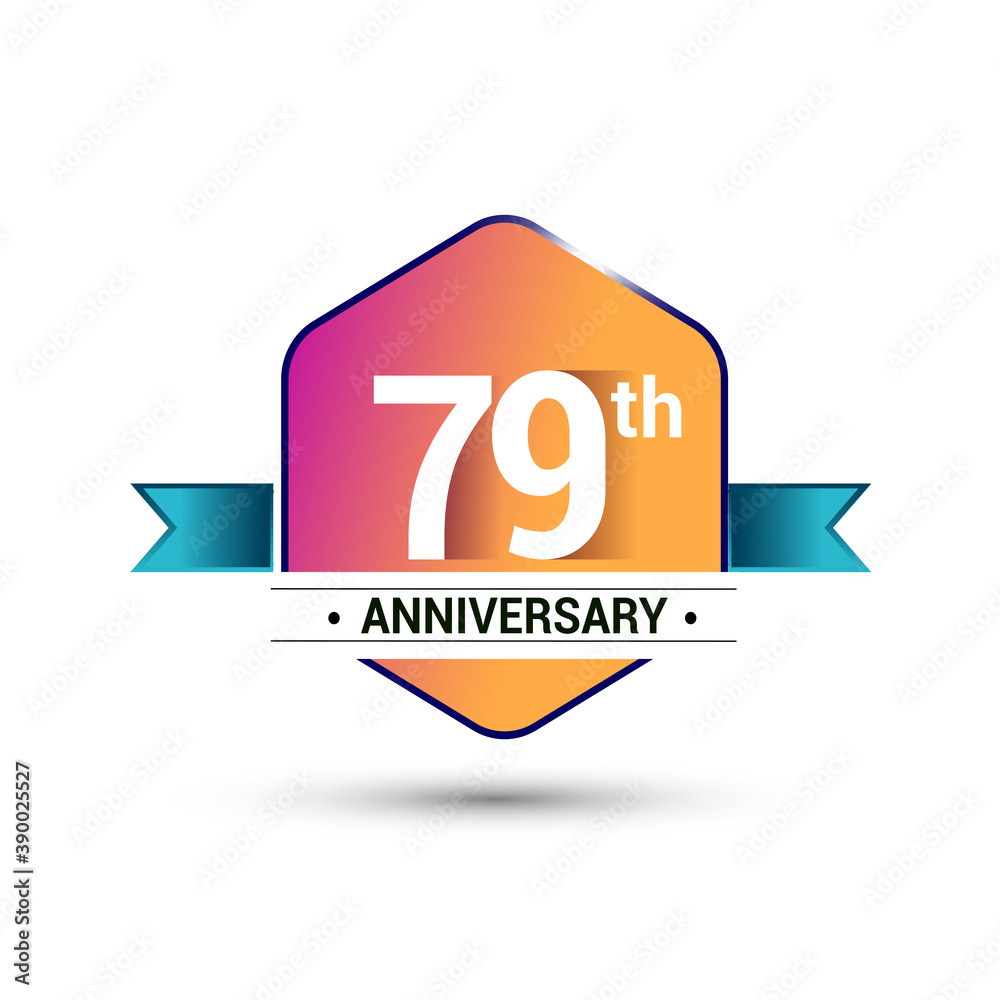 79th anniversary celebration isolated in colorful hexagon shape and blue ribbon colored, vector design. 79th anniversary celebration isolated in colorful hexagon shape and blue ribbon colored, vector design.