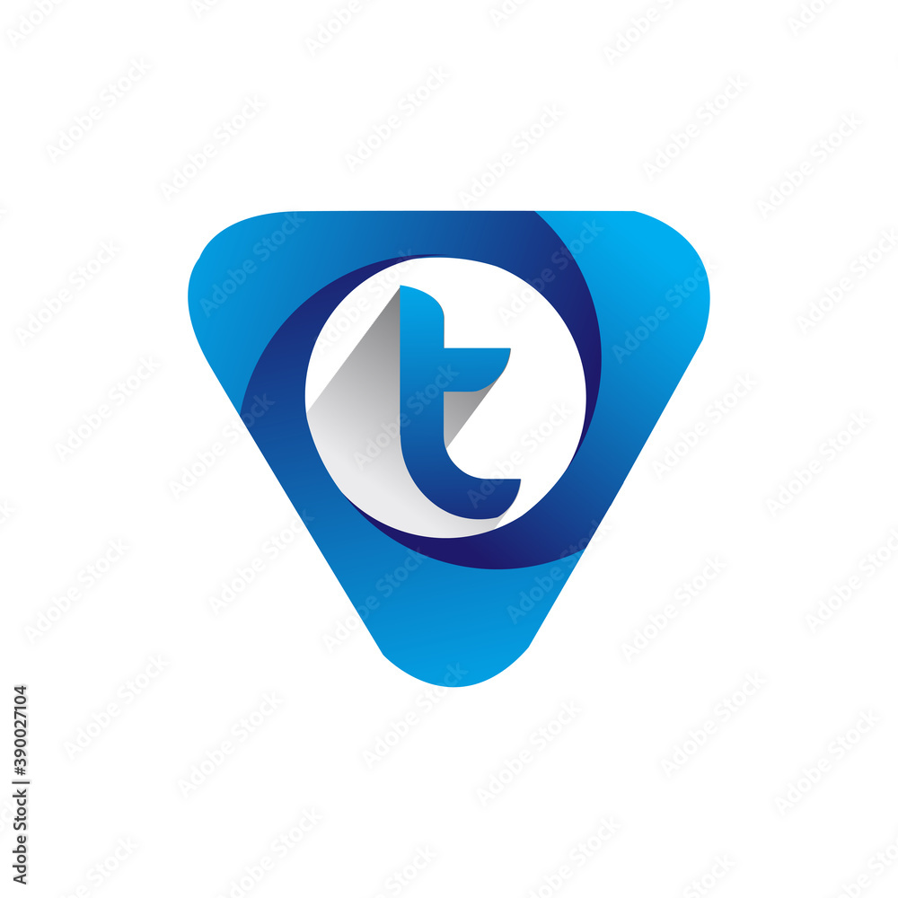 Logo T letter blue colored in the triangle shape, Vector design template elements for your Business or company identity. Logo T letter blue colored in the triangle shape, Vector design template elements for your Business or company identity.