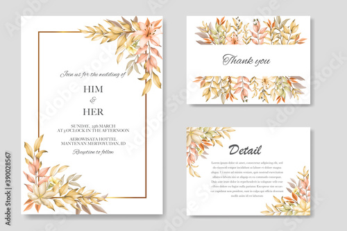 Wedding card with autumn leaves
