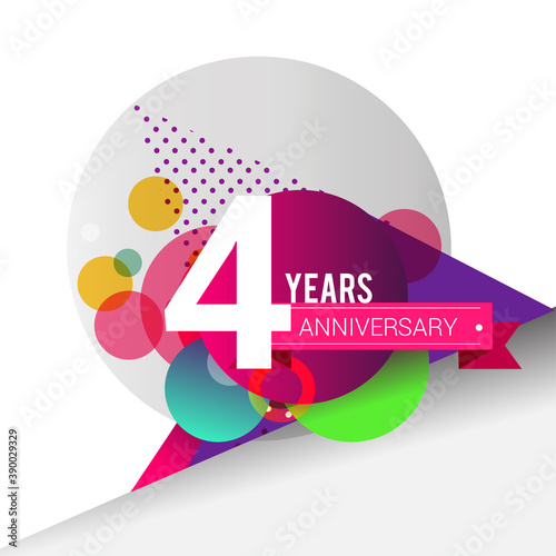 4th Years Anniversary logo with colorful geometric background, vector design template elements for your birthday celebration.