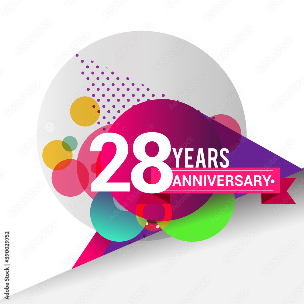 28th Years Anniversary logo with colorful geometric background, vector design template elements for your birthday celebration. 28th Years Anniversary logo with colorful geometric background, vector design template elements for your birthday celebration.
