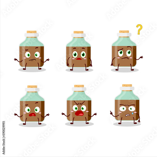 Cartoon character of chocolate baby milk bottle with what expression