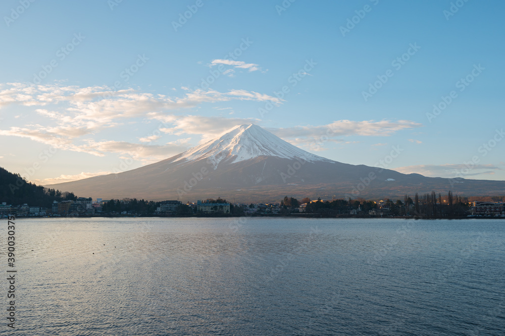 Fujisan Mountain with view of lake Kawagushiko in Japan