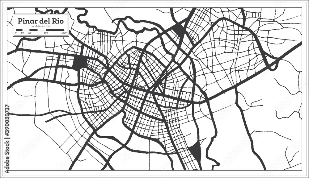 Pinar del Rio Cuba City Map in Black and White Color in Retro Style. Outline Map.