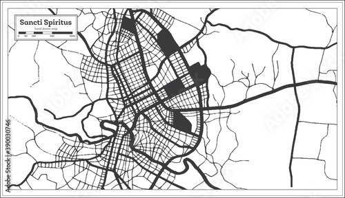 Sancti Spiritus Cuba City Map in Black and White Color in Retro Style. Outline Map.