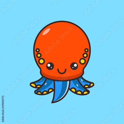 Cute squid cartoon icon illustration, premium animal vector concept. flat vector illustration.