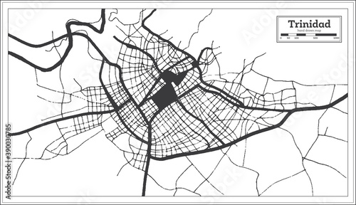 Trinidad Cuba City Map in Black and White Color in Retro Style. Outline Map.