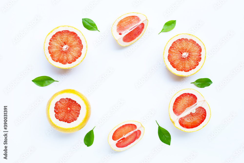 High vitamin C. Frame made of Juicy grapefruit on white
