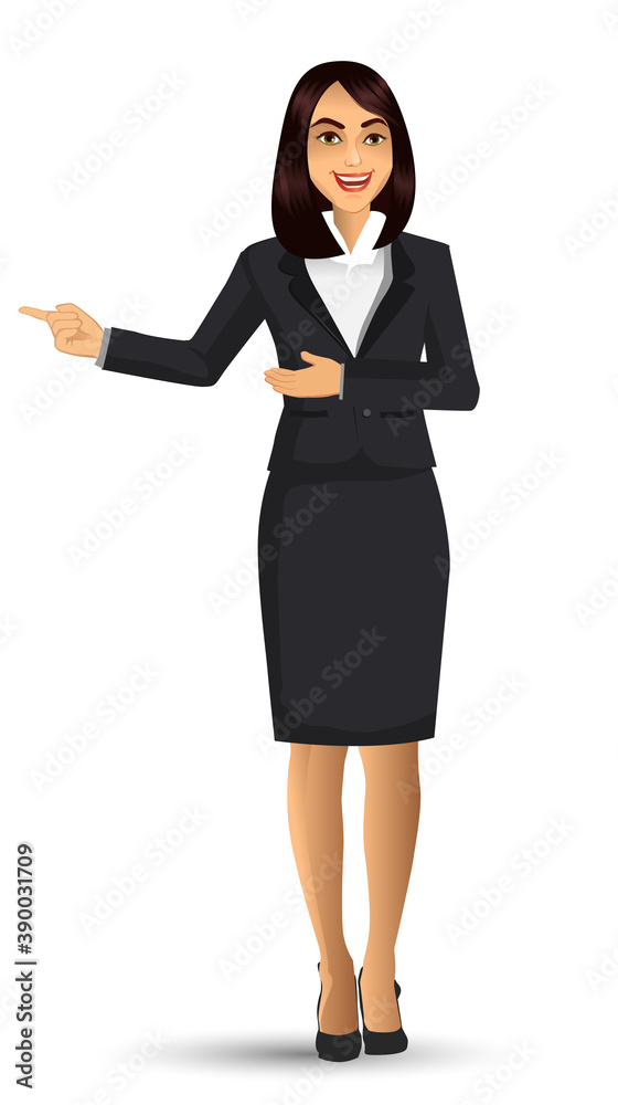 Businesswoman in black suits, with standing position or presentation poses, vector illustration Businesswoman in black suits, with standing position or presentation poses, vector illustration