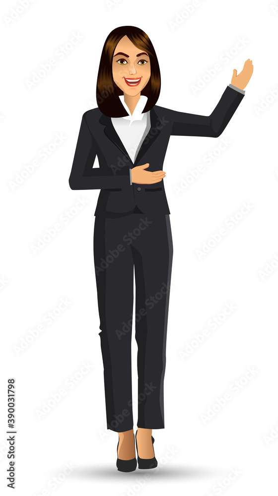 Businesswoman in black suits, with standing position or presentation poses, vector illustration Businesswoman in black suits, with standing position or presentation poses, vector illustration