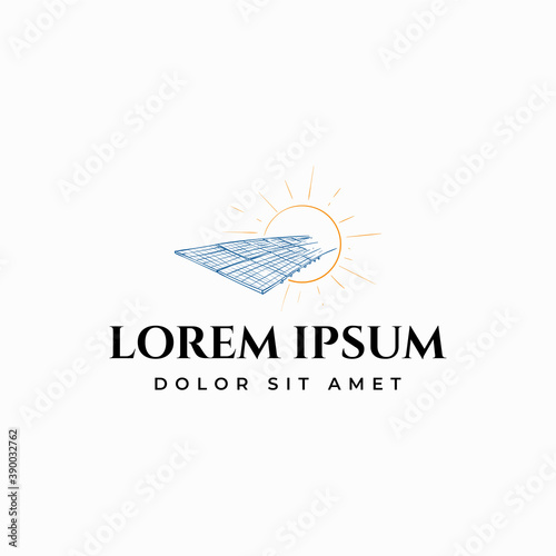 Sun and solar panel new electricity energy source vector illustration logo design template