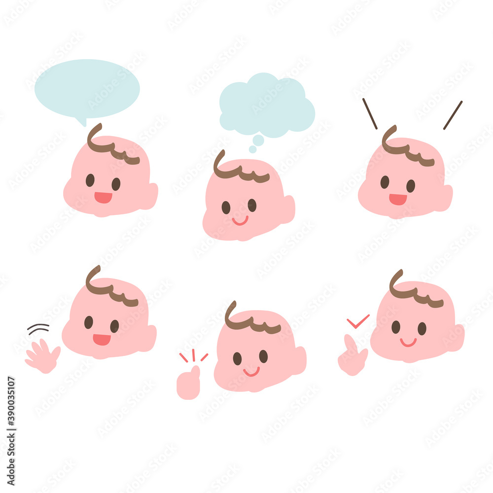 赤ちゃんと吹き出しやサムズアップ