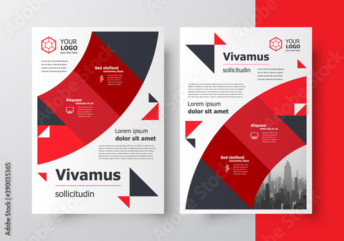 Flyer brochure design template cover red geometric theme
