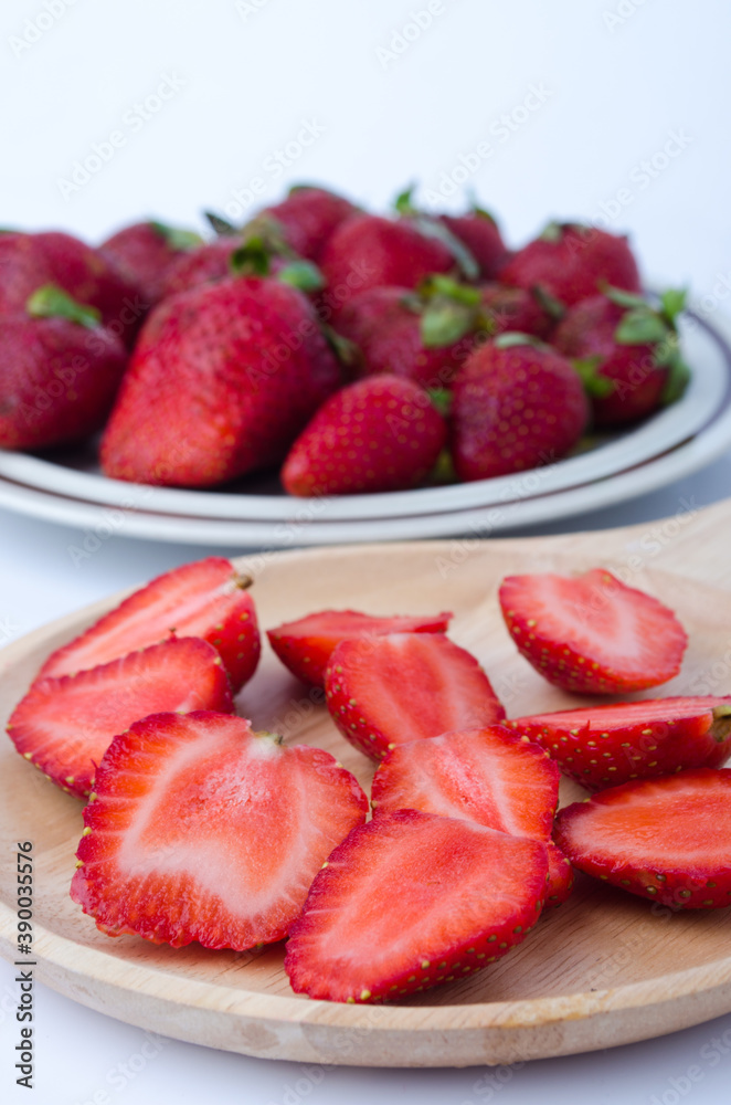 strawberry on wood plate