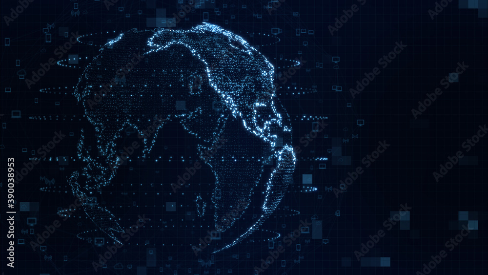 Map of the planet. World map. Global social network. Future. Blue futuristic background with planet Earth. 3d illustration. Map of the planet. World map. Global social network. Future. Blue futuristic background with planet Earth. 3d illustration.