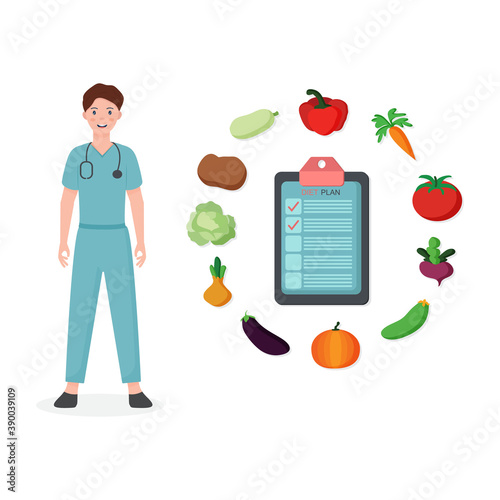 Female nutritionist prescribing nutrition schedule isolated cartoon character on white background.