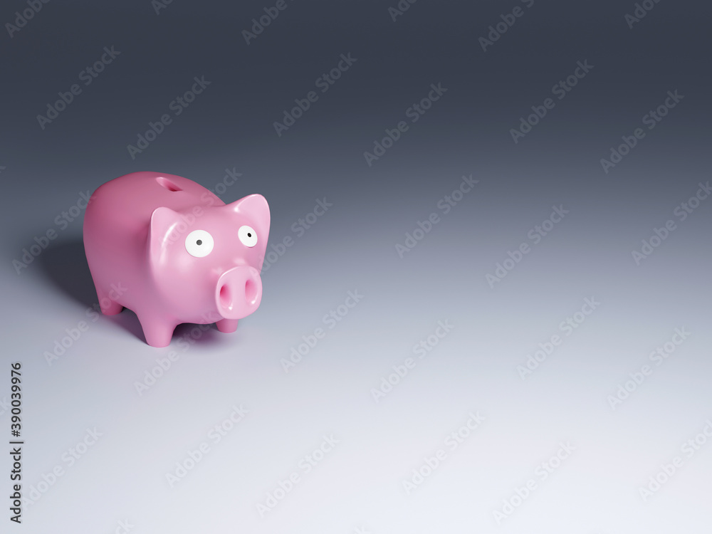 Shocked Pink Piggy Bank With Empty Space.  Lose Money. Money Savings Going Down. 3D rendering