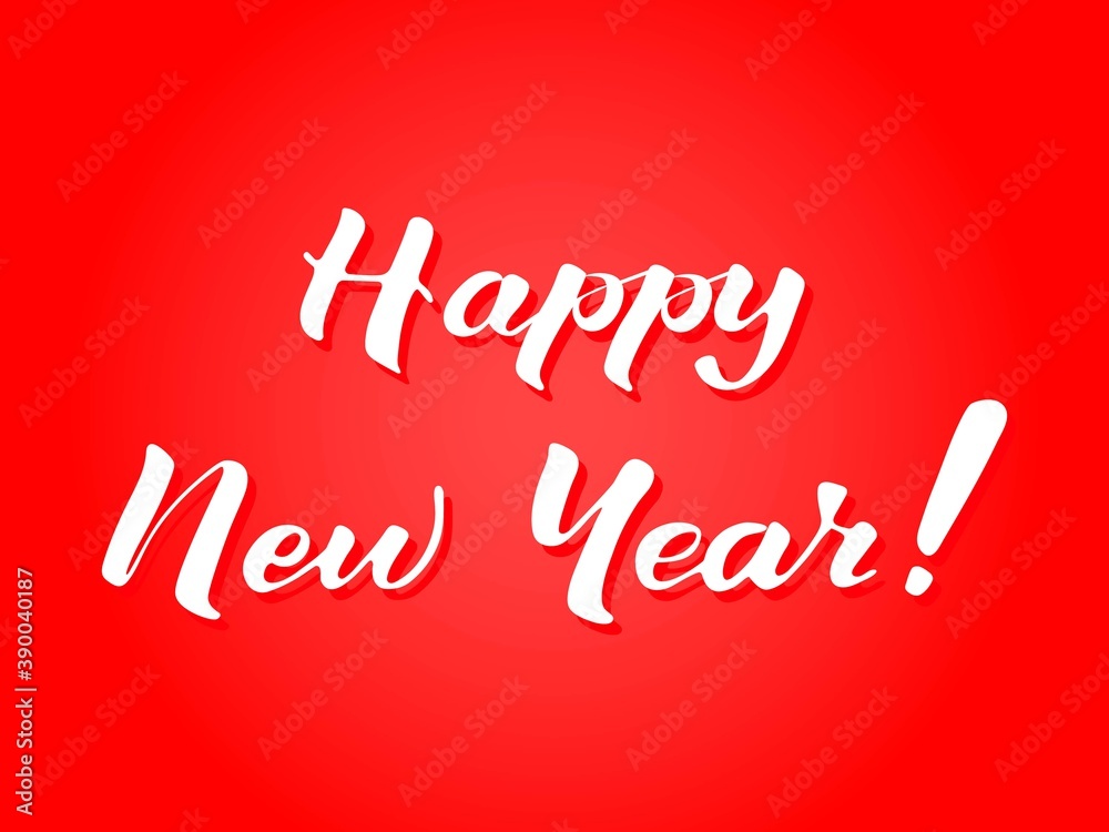 Lettering happy new year. White font isolated on a red background. Vector illustration.