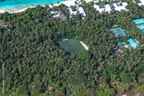 BAA ATOLL, MALDIVES, MALDIVES - Mar 25, 2019: Aerial view of Four Seasons Resort Maldives at Landaa Giraavaru. photo