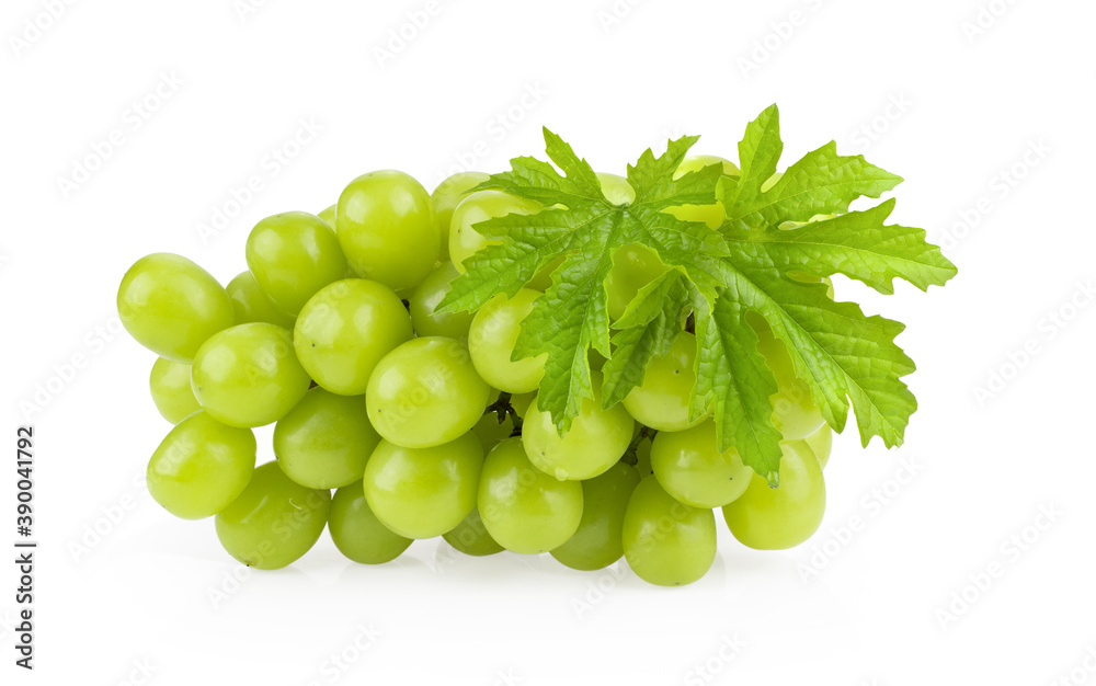 Green grape with leaf on white background Green grape with leaf on white background