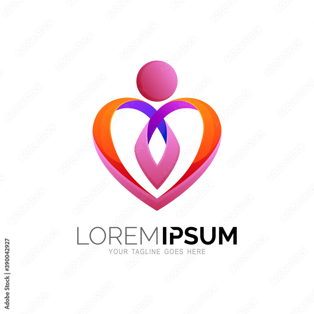 People care logo with love design illustration People care logo with love design illustration