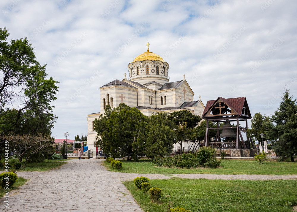 View of St. Vladimir Cathedral in Chersonesos on the Crimean Peninsula, built in 1861 and dedicated to the place where Prince Vladimir was baptized and where the baptism of Russia began