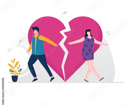 Illustration vector Divorce concept with man and women divide love. lovers broken heart. break up of relationship.