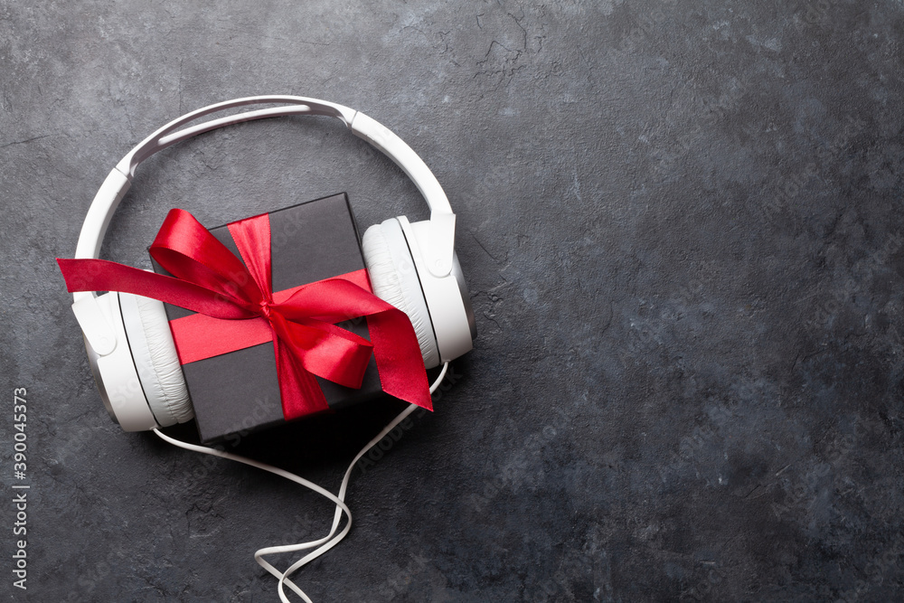 Christmas or Valentines greeting card with headphones Christmas or Valentines greeting card with headphones