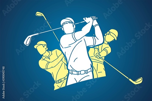 Golf player action cartoon sport graphic vector.
