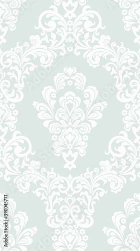 Seamless grey background with white pattern in baroque style. Vector retro illustration. Ideal for printing on fabric or paper for wallpapers, textile, wrapping. 