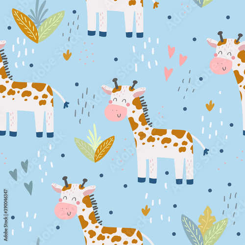Cute print with giraffe. Seamless pattern. Printable templates. © iryna_boiko